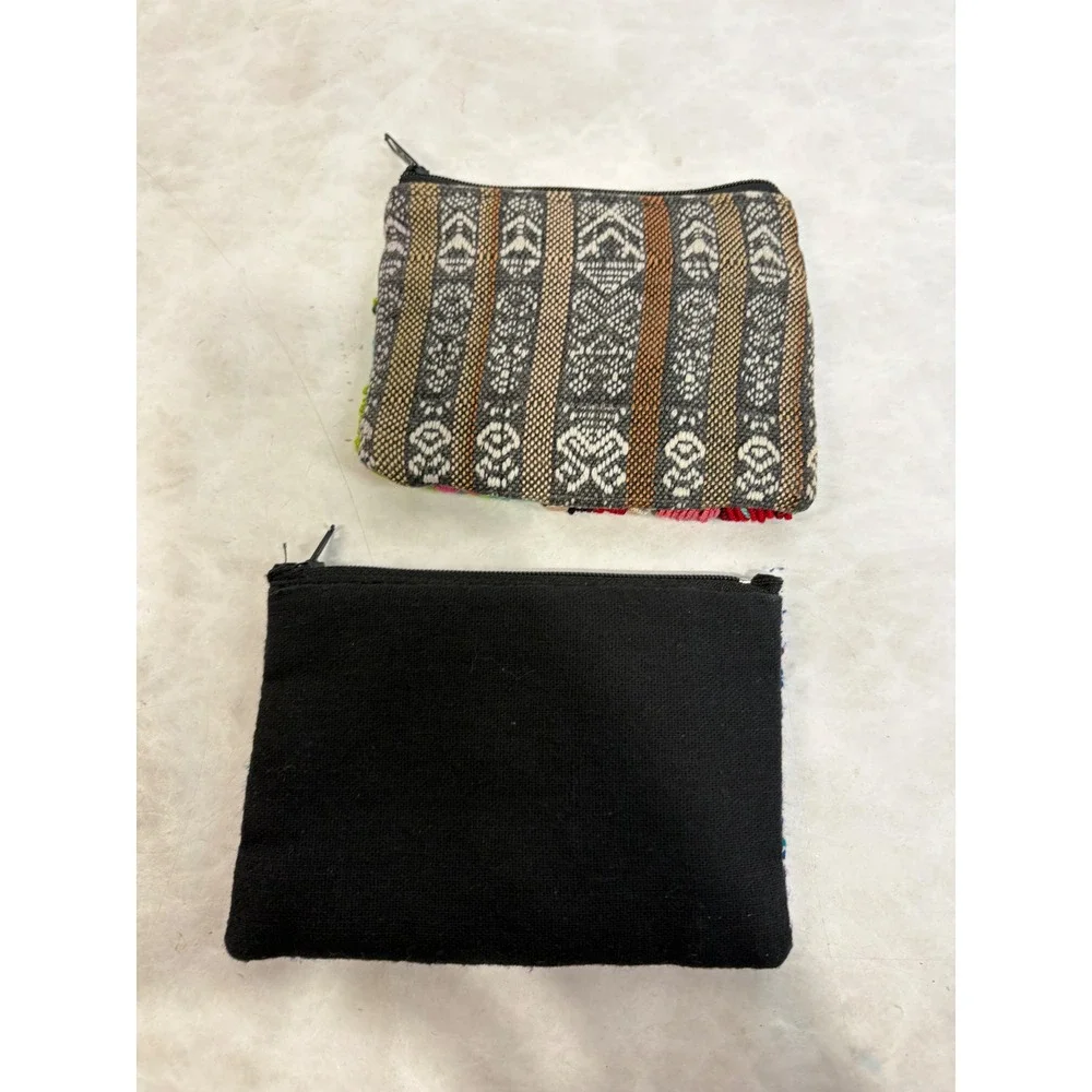 Mexican Handcrafted Embroidered Floral & Geometric Cotton Coin Purse Pouch Set 2